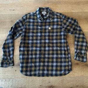 Carhartt Plaid Flannel Shirt in Gray/Black/Olive Green (Sz Med).
